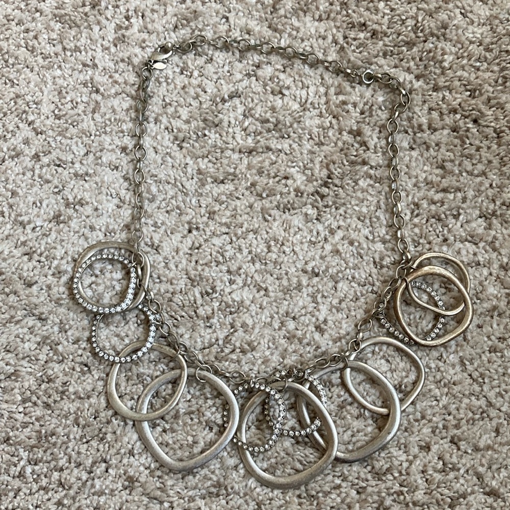 Silver statement, necklace with rhinestones